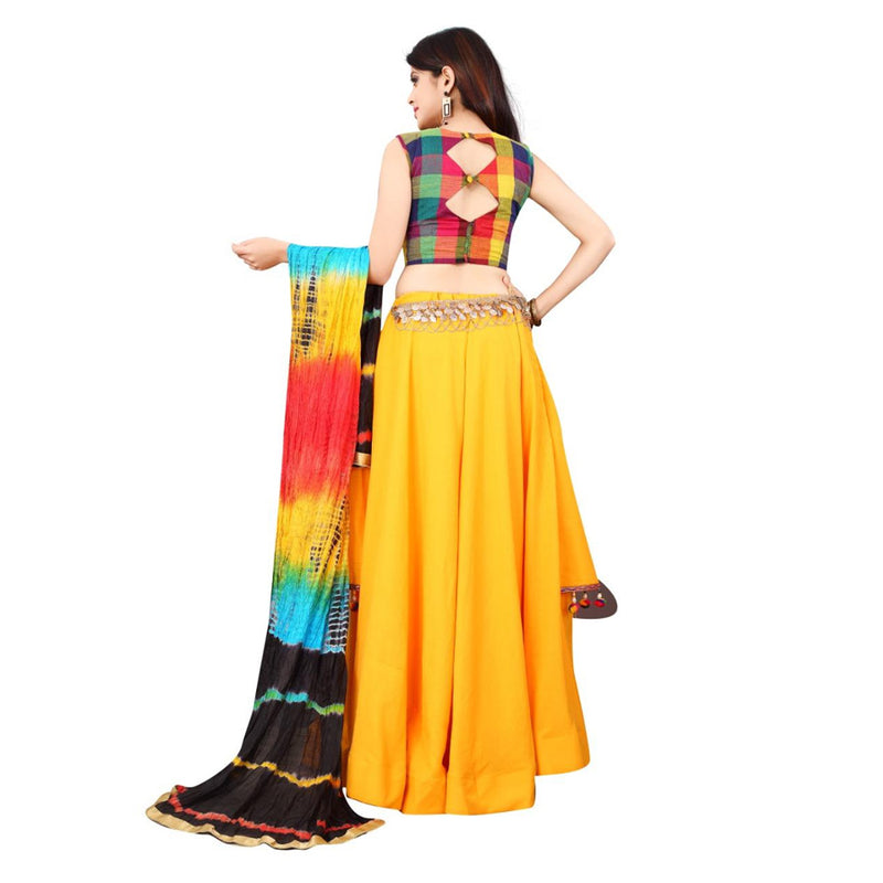 Designer Rayon Checks Print Choli With Lehenga Set