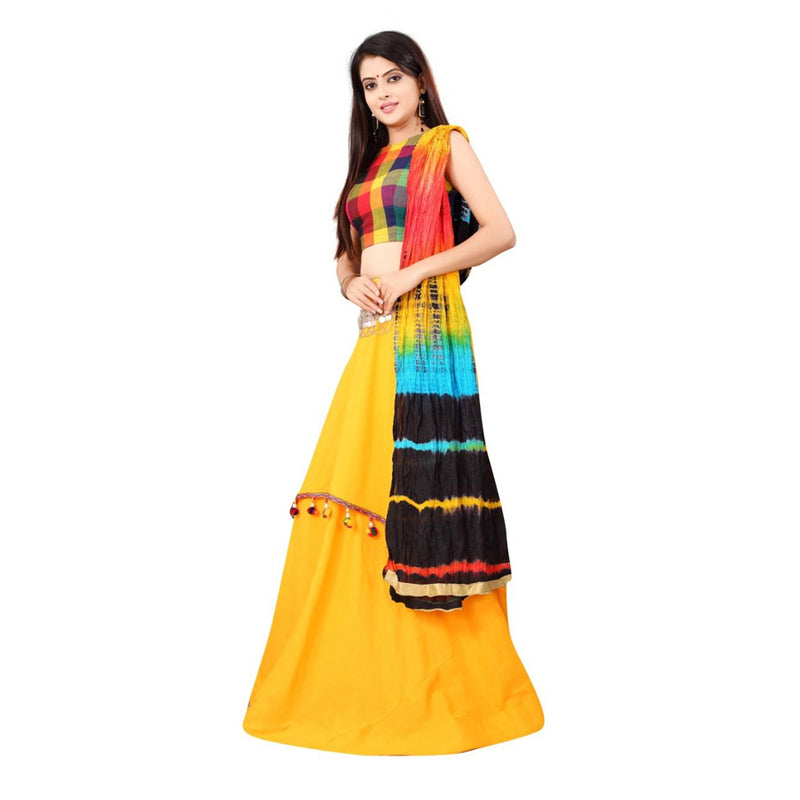 Designer Rayon Checks Print Choli With Lehenga Set