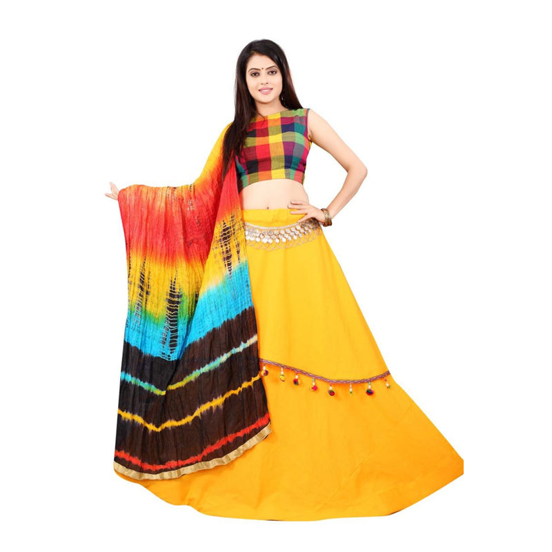 Designer Rayon Checks Print Choli With Lehenga Set