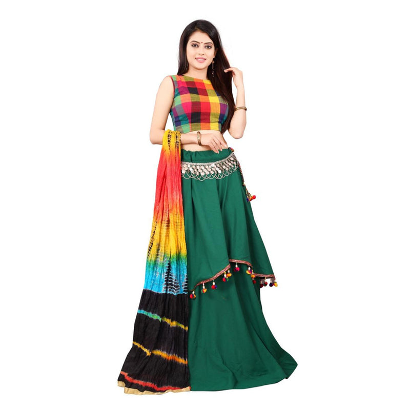 Designer Slub Rayon Checks Print Choli With Lehenga Set