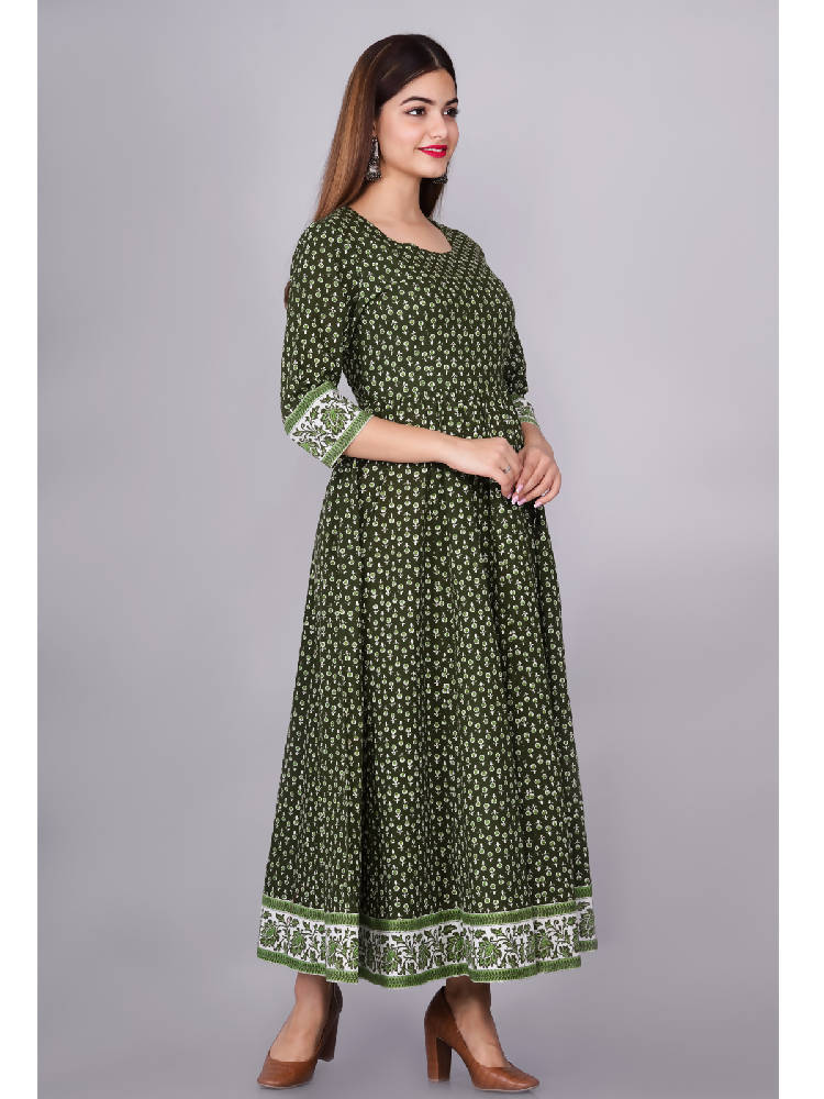 Green Printed Anarkali Dress