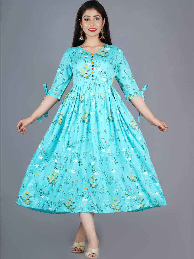 SKy Floral Printed Flared Gown