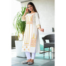 White & Mustard Hand Work Straight Kurta