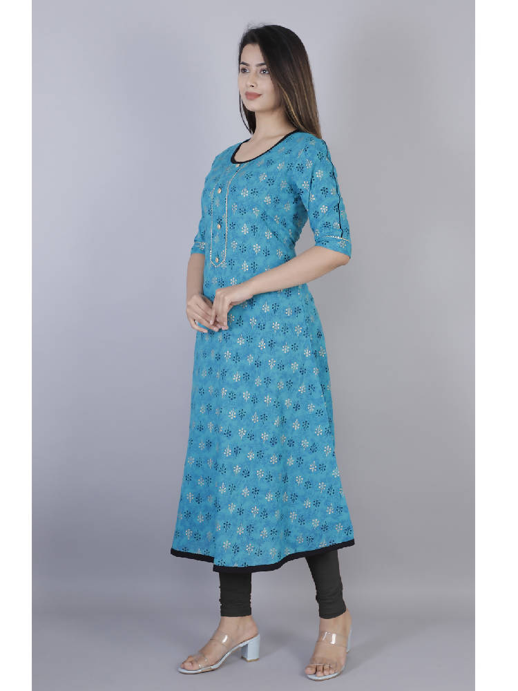 Blue Printed A-Line Kurta