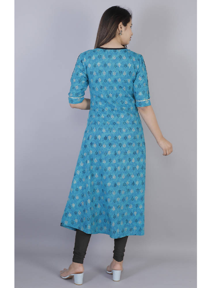 Blue Printed A-Line Kurta