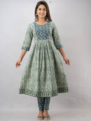 Light Green Embroidered & Printed Anarkali Suit Set