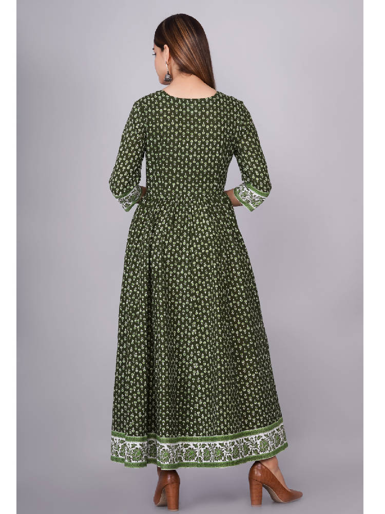 Green Printed Anarkali Dress