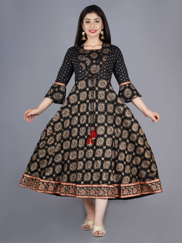 Black Gold Printed Designer Dress