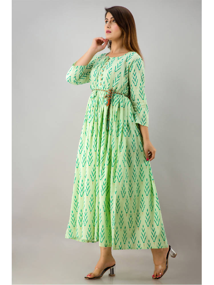 Green Printed Flared Dress