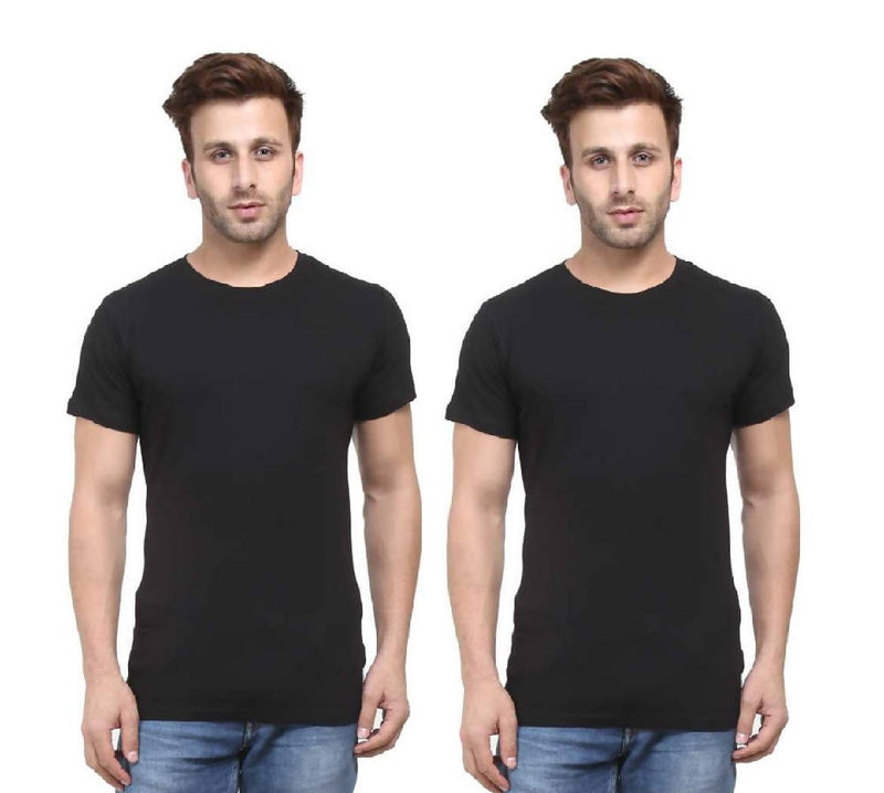 Men'S Pure Cotton Round Neck Black T-Shirts Pack Of 2