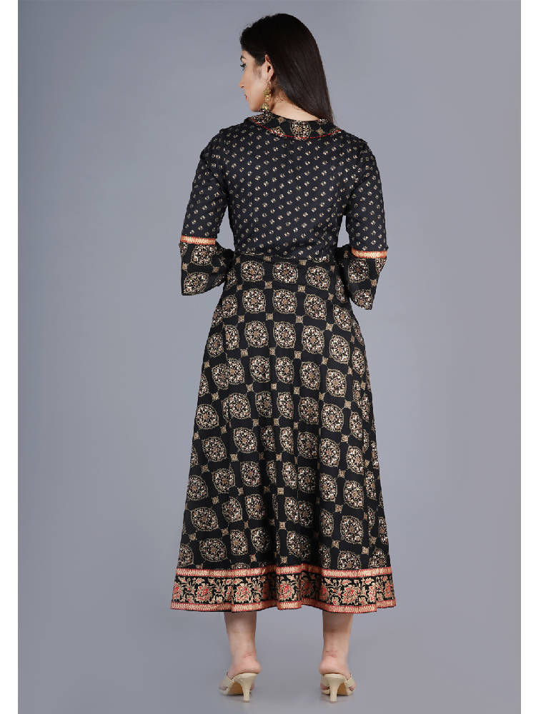 Black Gold Printed Designer Dress