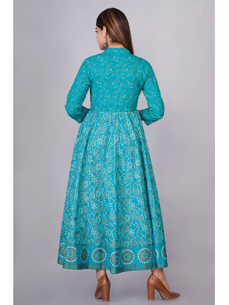 Sky Blue Printed Anarkali Dress