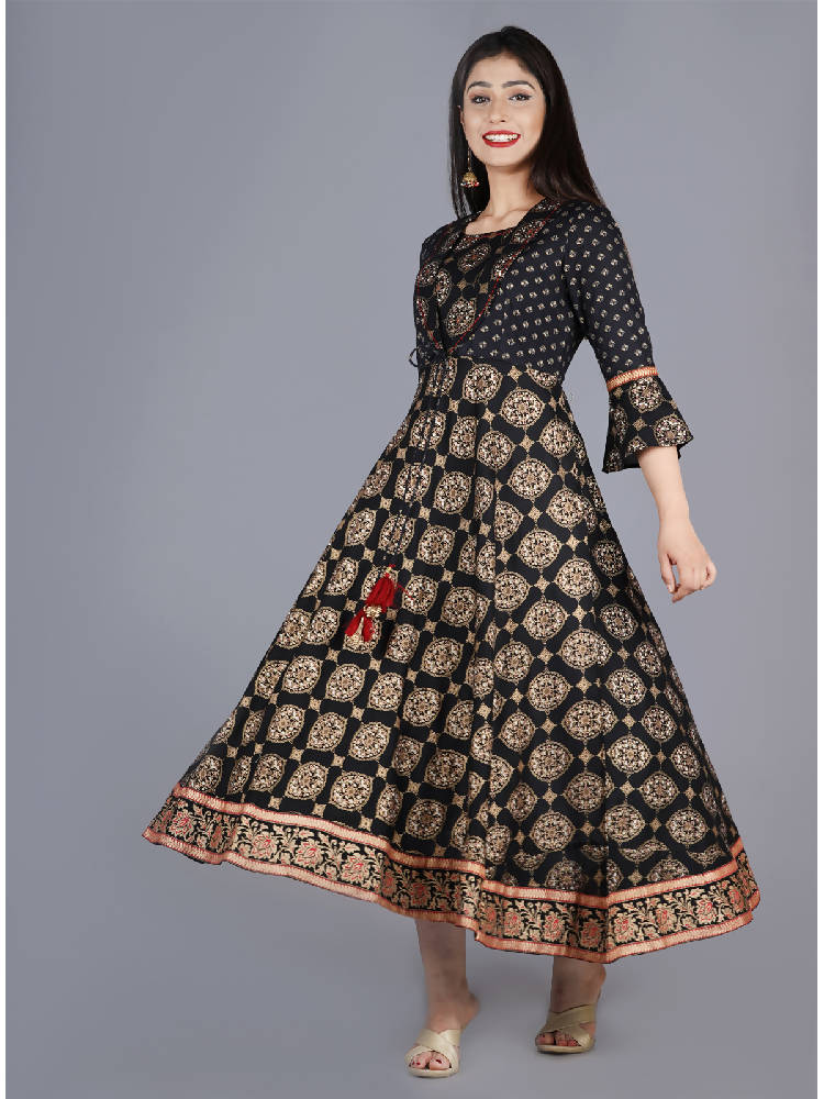 Black Gold Printed Designer Dress