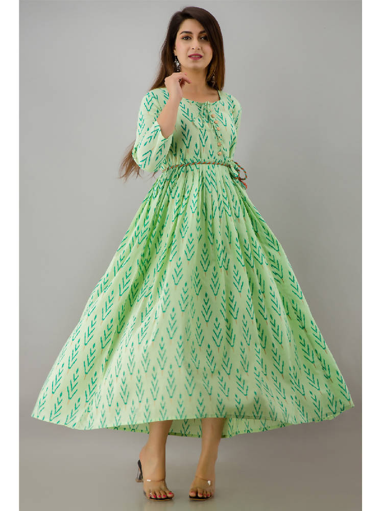 Green Printed Flared Dress