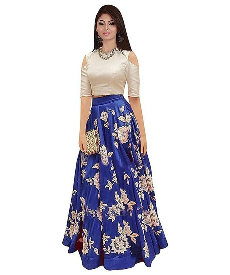 Banglori Satin Digital Embroidered Lehenga Choli (Semi Stitched)