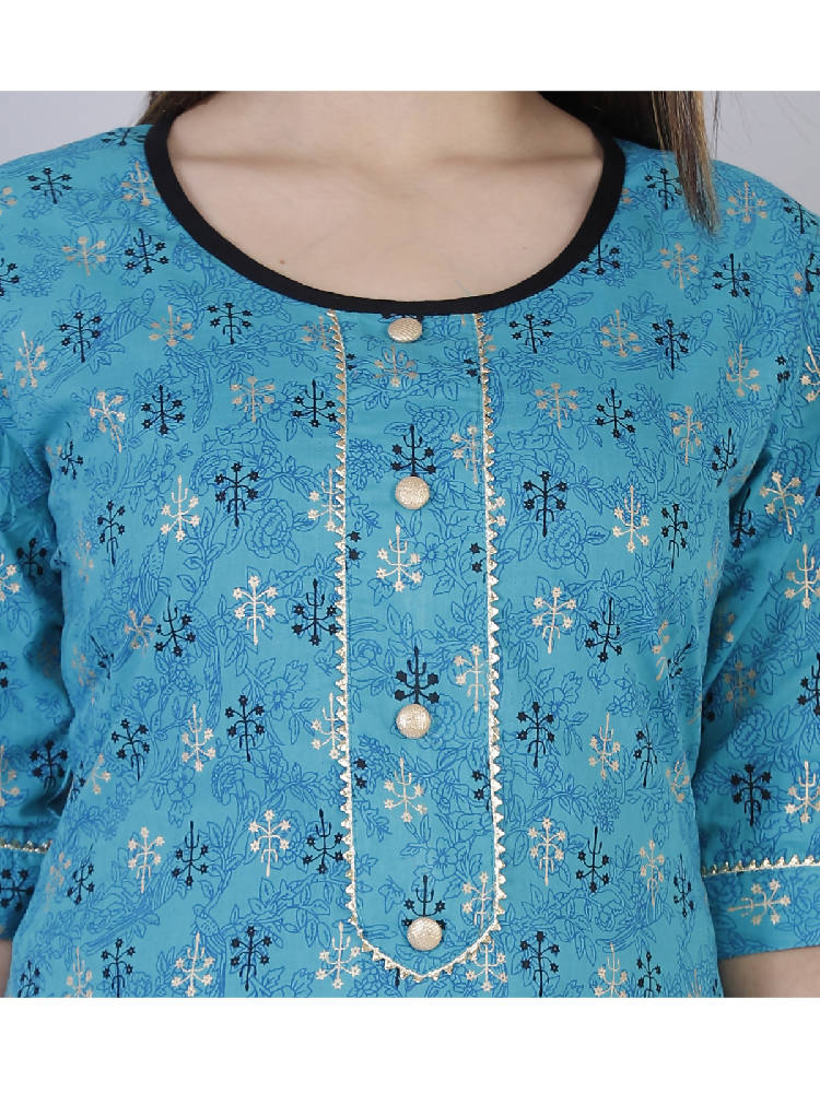 Blue Printed A-Line Kurta