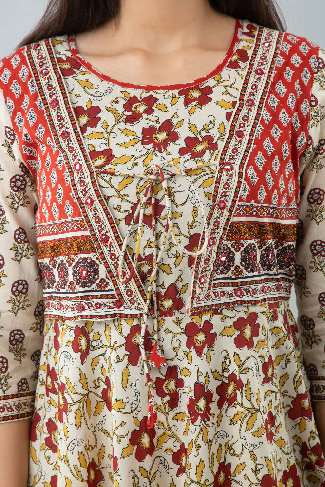 Maroon Printed Dress With Embroidered Jacket