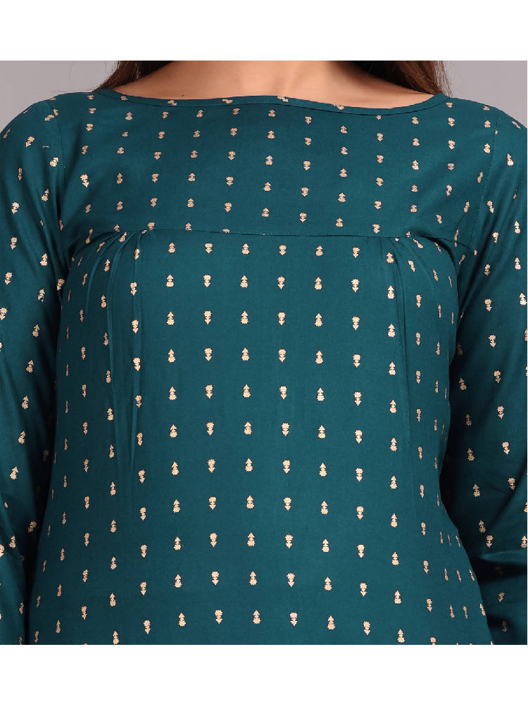 Green Gold Print Short Kurti