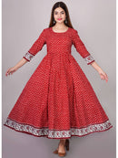 Red Printed Anarkali Dress