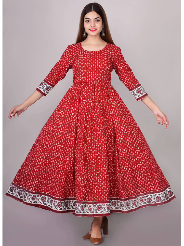 Red Printed Anarkali Dress