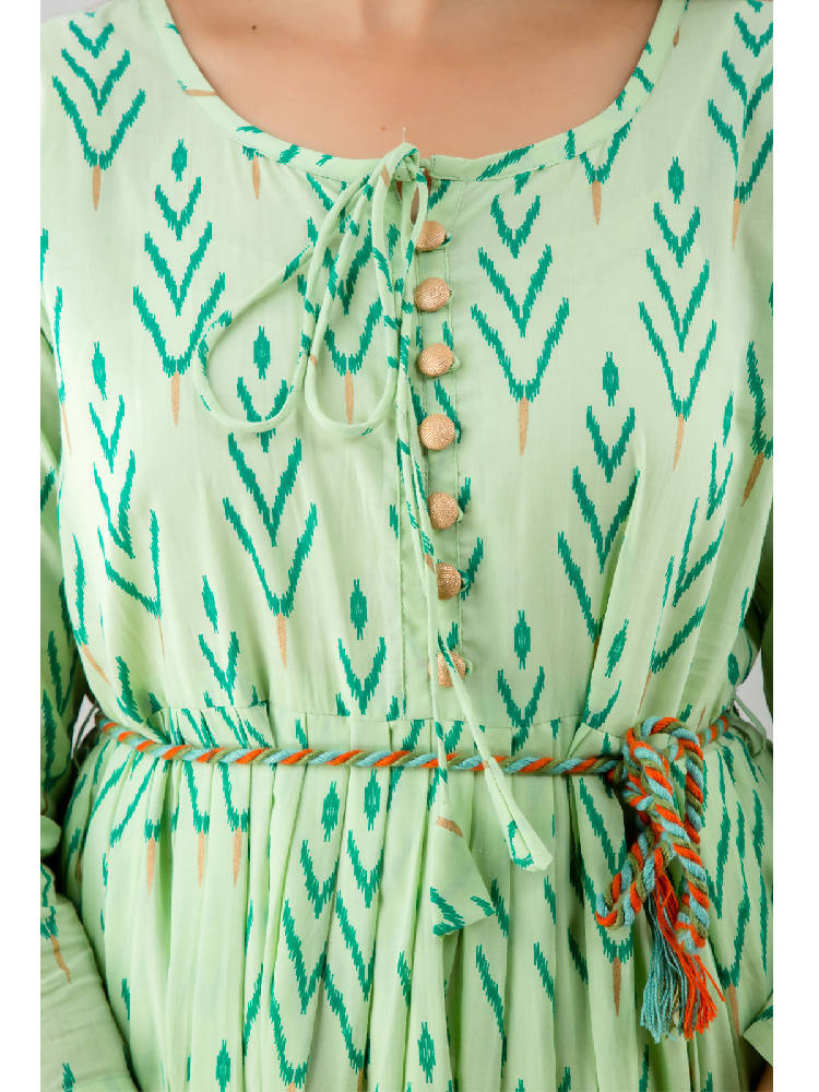 Green Printed Flared Dress