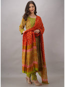 Green Embroidered & Printed Anarkali Suit Set