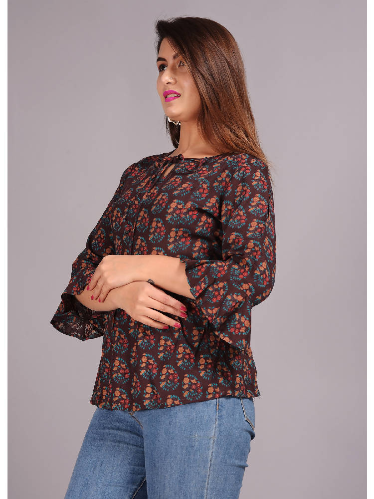 Brown Printed Short Top