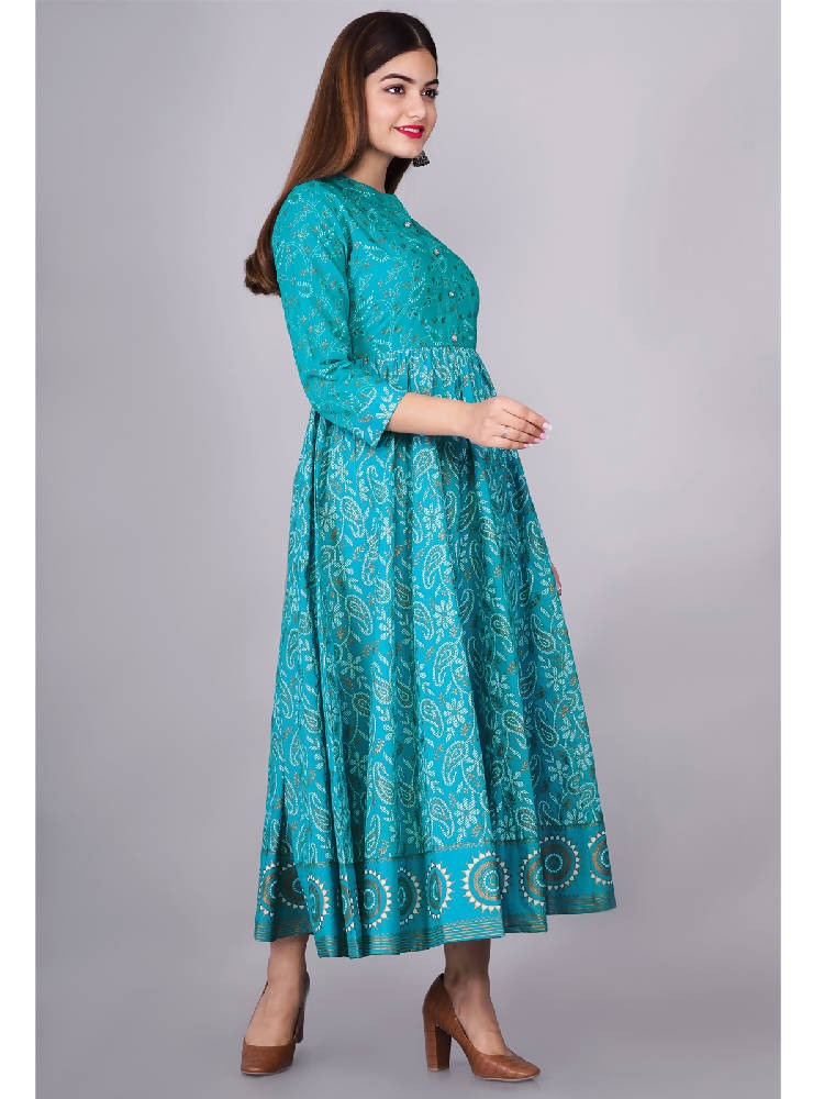 Sky Blue Printed Anarkali Dress