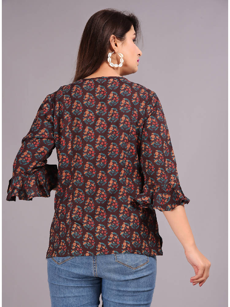 Brown Printed Short Top