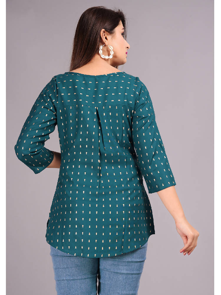 Green Gold Print Short Kurti