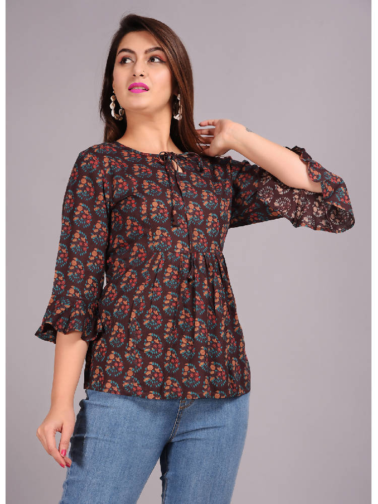 Brown Printed Short Top