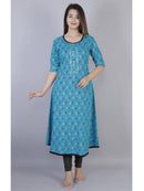 Blue Printed A-Line Kurta