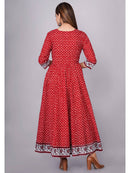 Red Printed Anarkali Dress