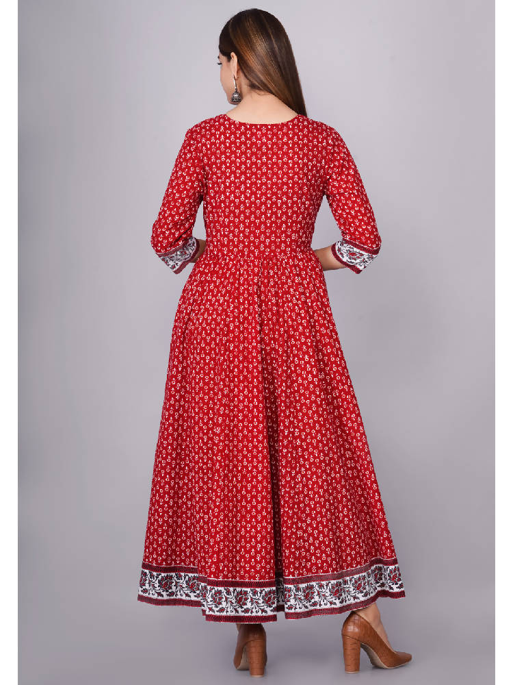 Red Printed Anarkali Dress