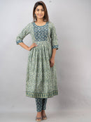 Light Green Embroidered & Printed Anarkali Suit Set
