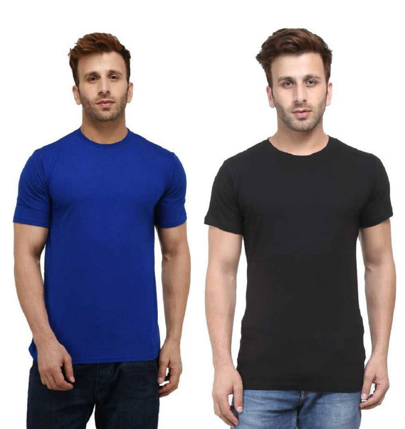 Men'S Pure Cotton Round Neck Blue & Black T-Shirts Pack Of 2