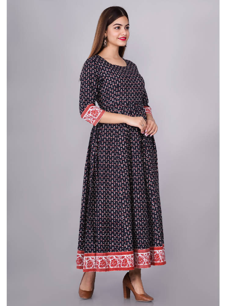 Blue Printed Anarkali Dress