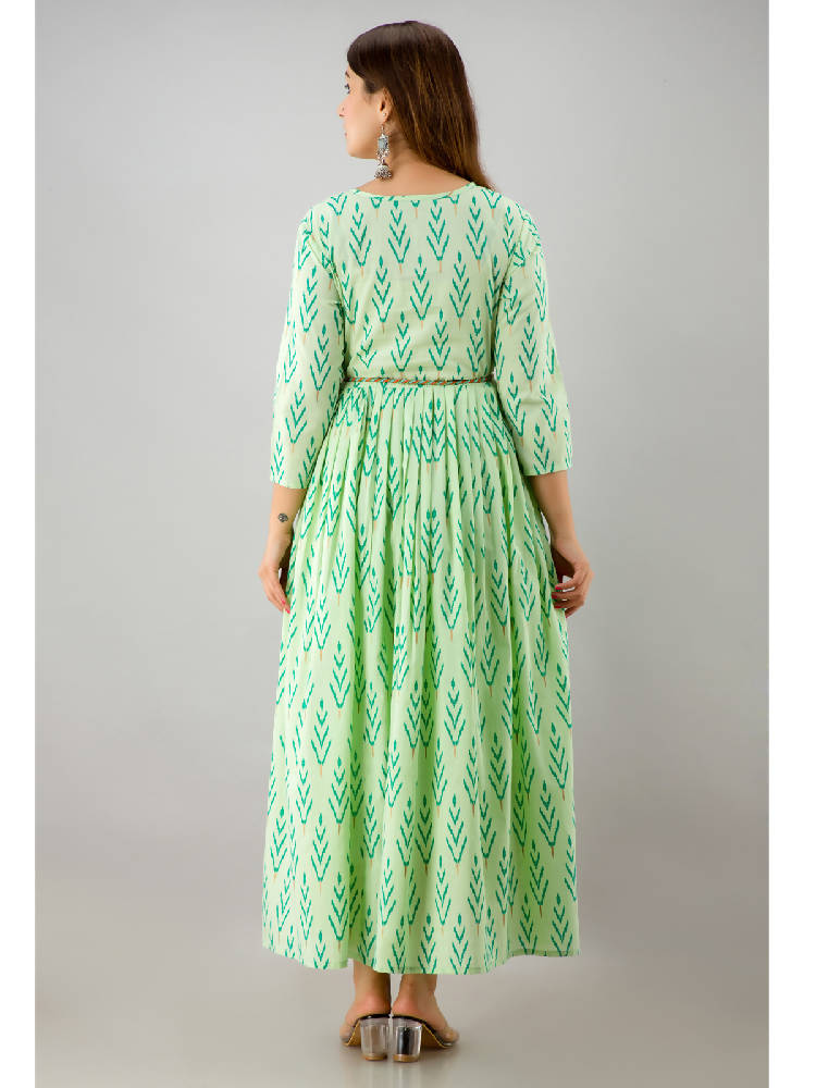 Green Printed Flared Dress