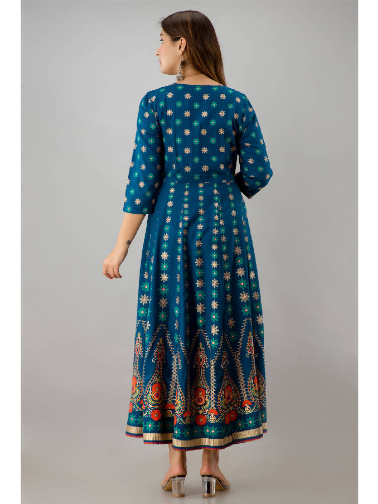 Blue Printed Flared Dress