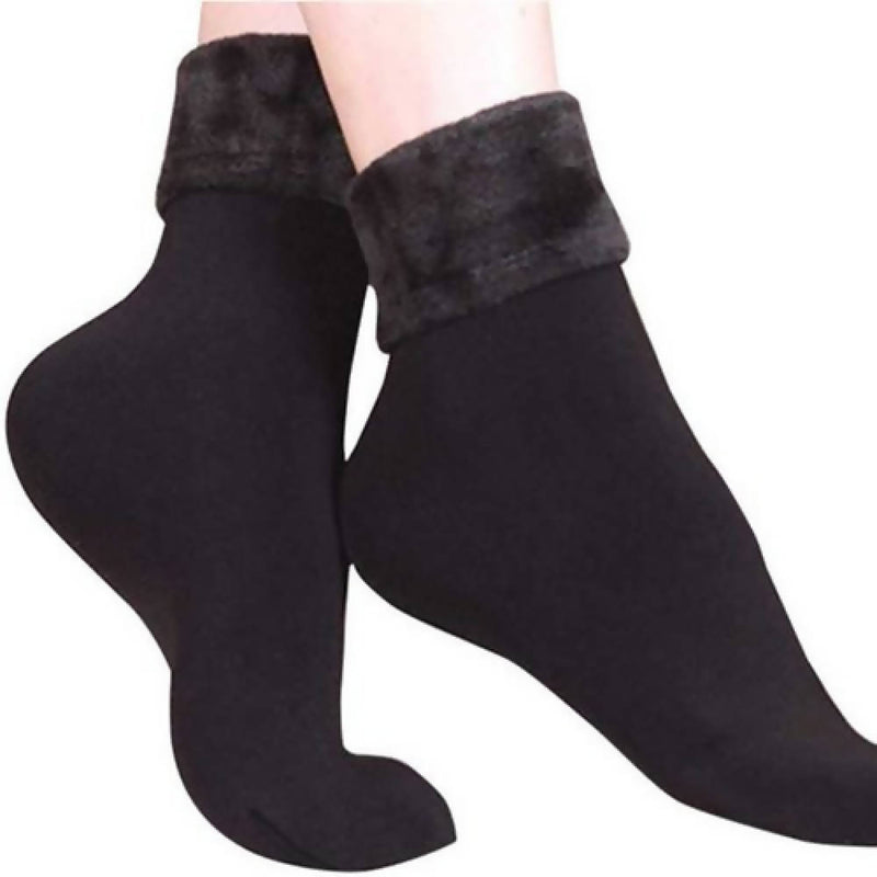 Trendy Women's Black Snow Warm Fur Cashmere Velvet socks