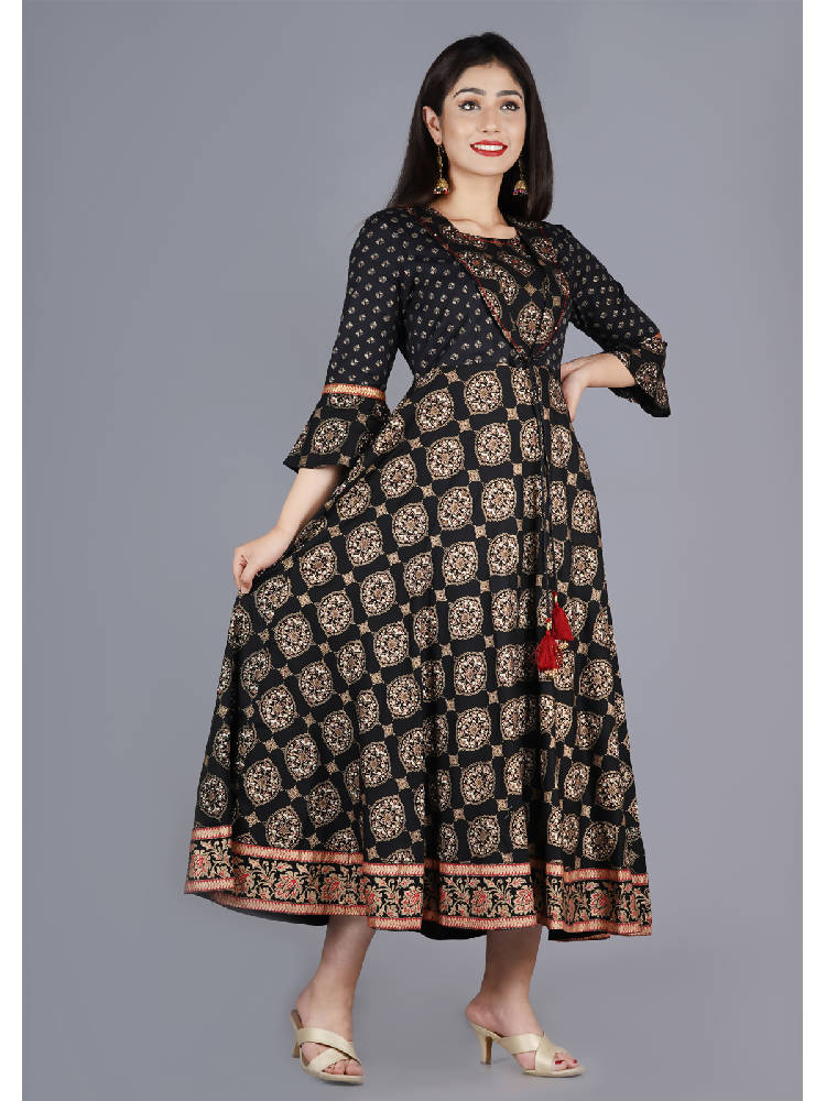 Black Gold Printed Designer Dress